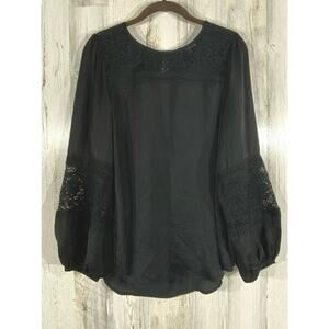 Jodifl Womens‎ Blouse Size Small Black Boho Lace Balloon Sleeve Keyhole Peasant